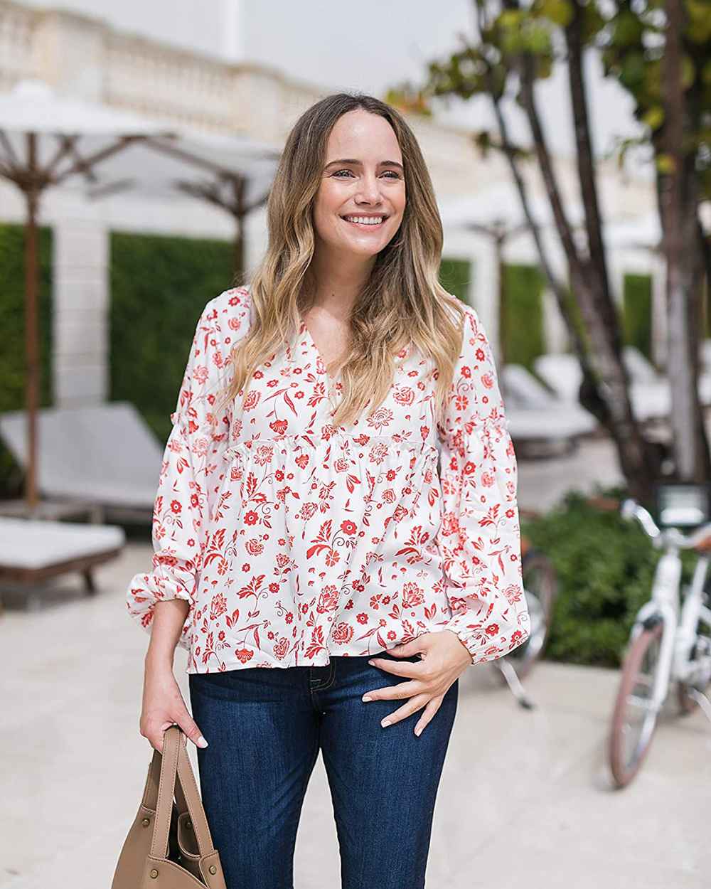 The Drop Women's Ivory Floral Print V-Neck Balloon-Sleeve Top by @graceatwood
