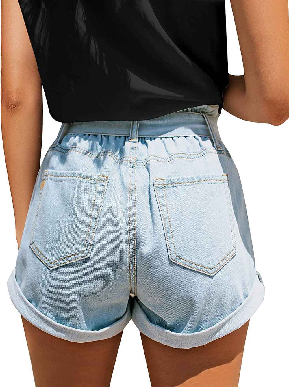 GRAPENT High Waisted Wide Leg Denim Jean Shorts