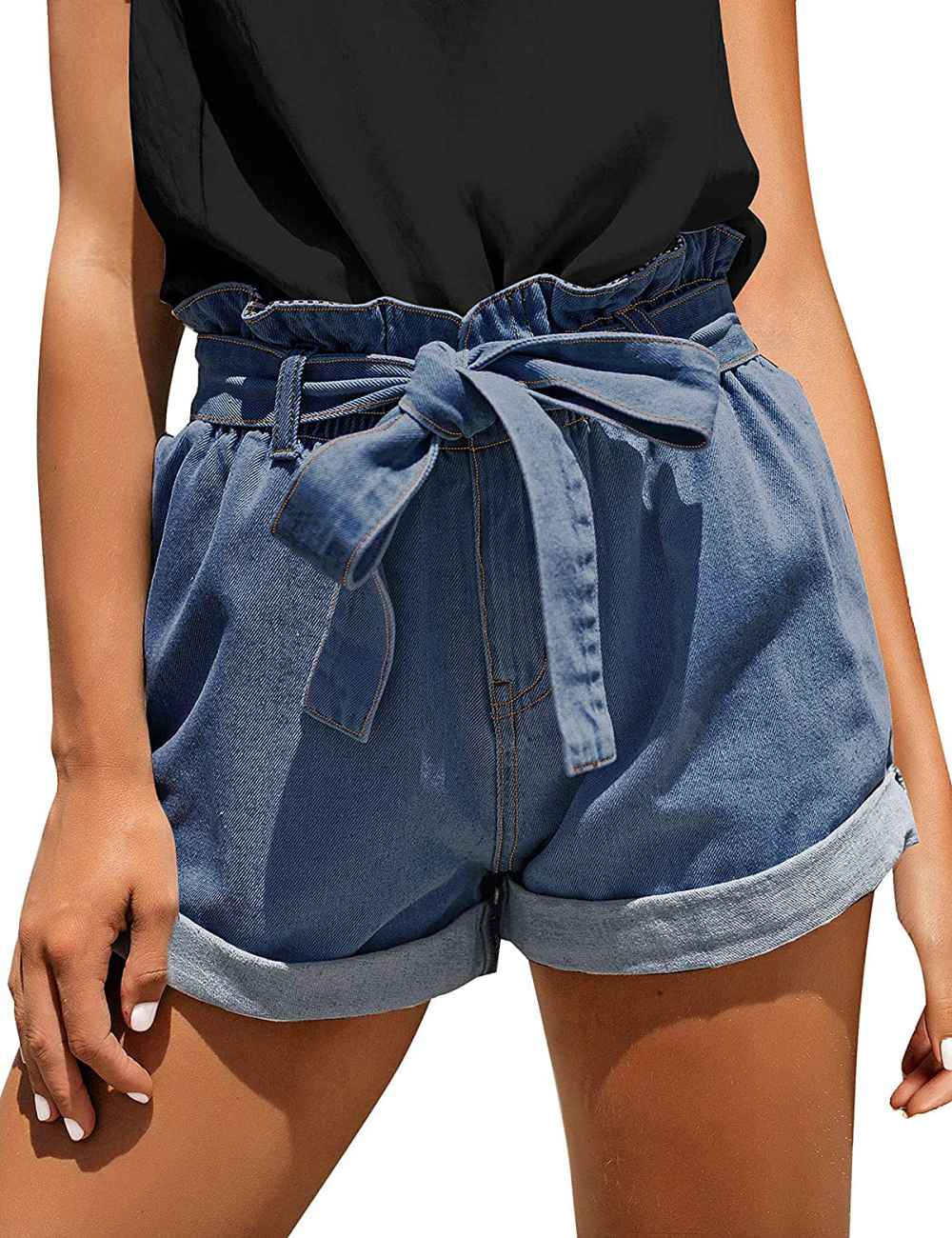 GRAPENT High Waisted Wide Leg Denim Jean Shorts