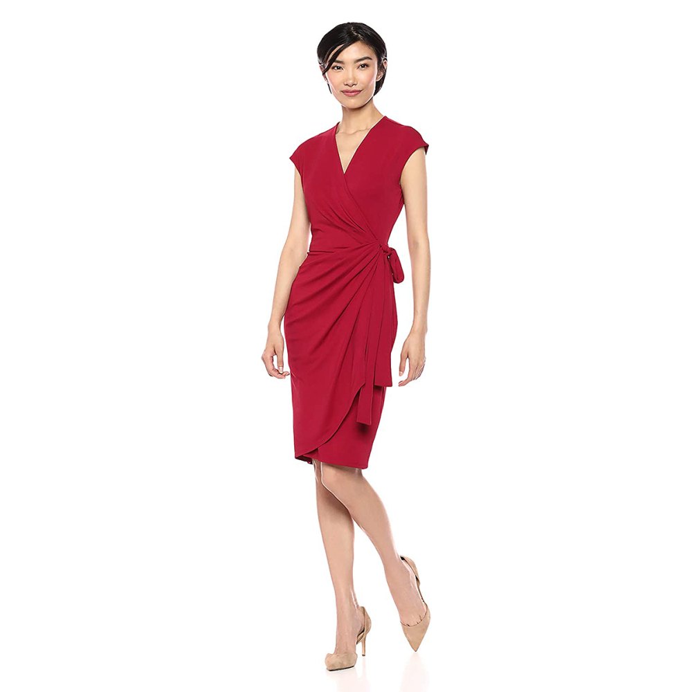 Lark & Ro Classic Cap Sleeve Matte Jersey Wrap Dress