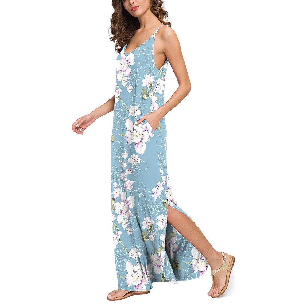 GRECERELLE Summer Casual Loose Maxi Dress With Pockets.
