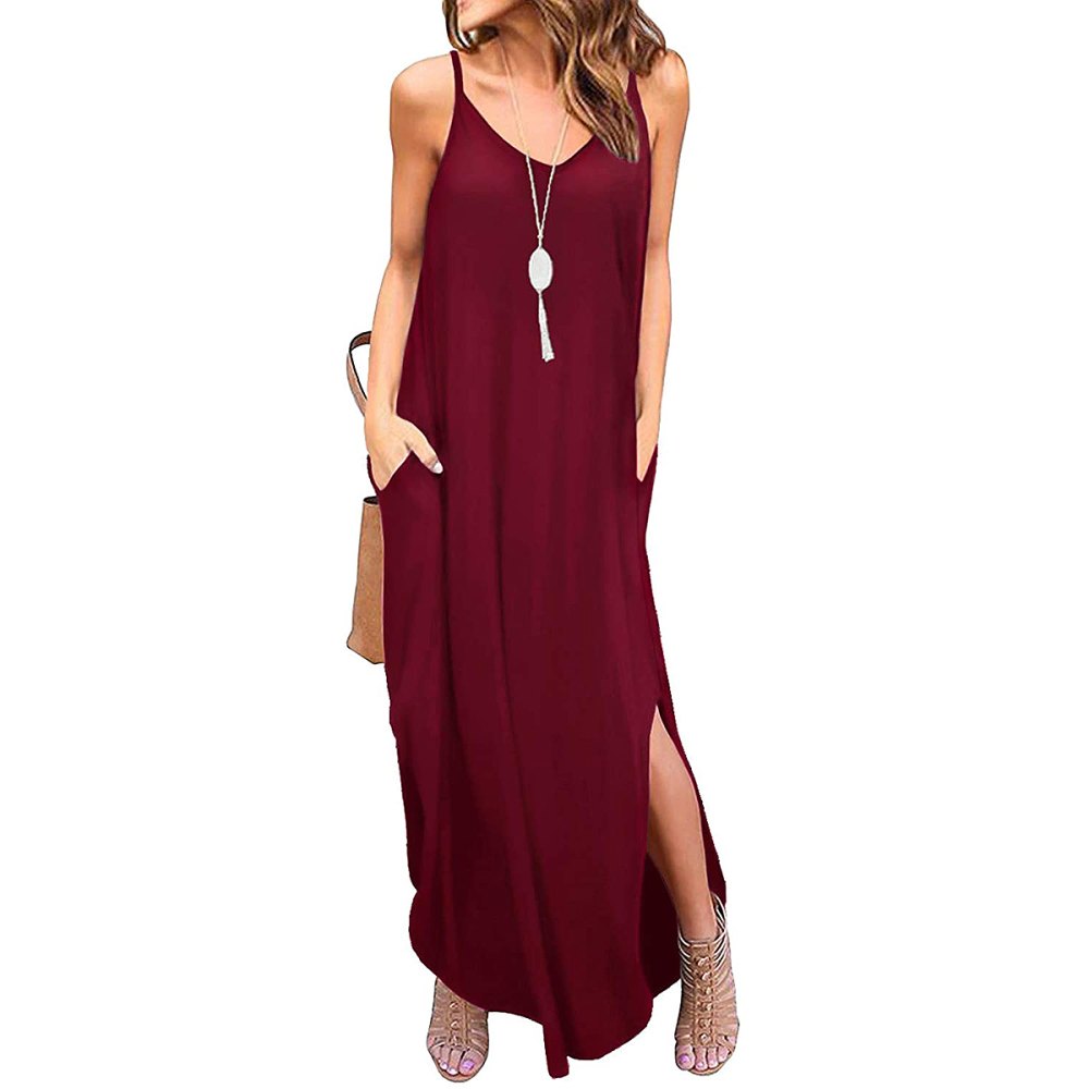 GRECERELLE Summer Casual Loose Maxi Dress With Pockets.