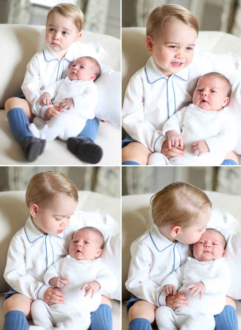 Prince George Holding Princess Charlotte After She Was Born Duchess Kate and Prince William Kids Birthday Portraits Over the Years