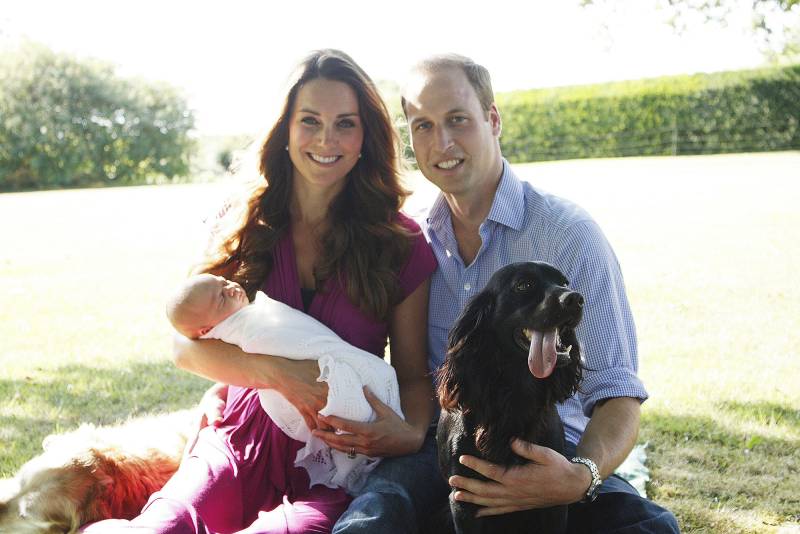 Duchess Kate and Prince William with Newborn Prince George and their Dog Duchess Kate and Prince William Kids Birthday Portraits Over the Years