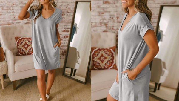 BTFBM Women's V-Neck Short Sleeve Casual T-Shirt Dress