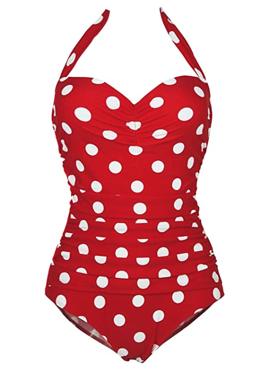 COCOSHIP Women's 50's Retro Floral Swimsuit (Red)