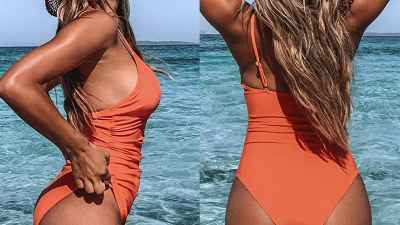 CUPSHE Women's Shirring Design V-Neck Low Back One Piece Swimsuit