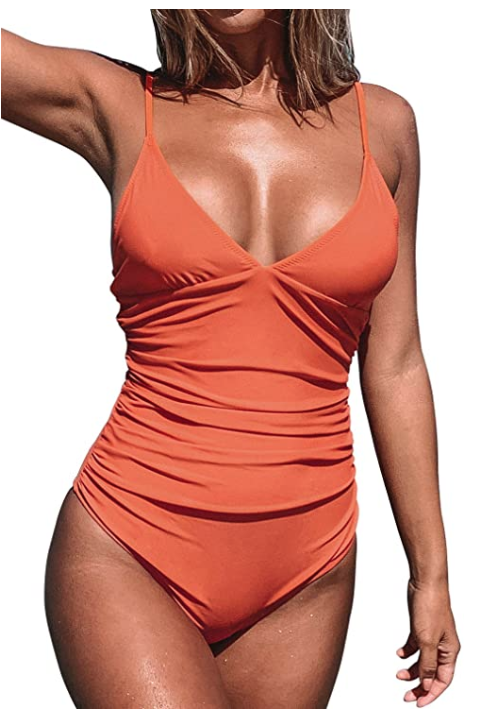 MAXMODA Womens Swimsuits One Piece Bathing Suits Ruched Tummy Control Swimwear Monokini Bathing Suits