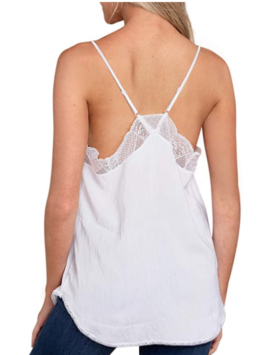 Happy Sailed Women's Halter Lace V Neck Strappy Loose Tank Top (White)