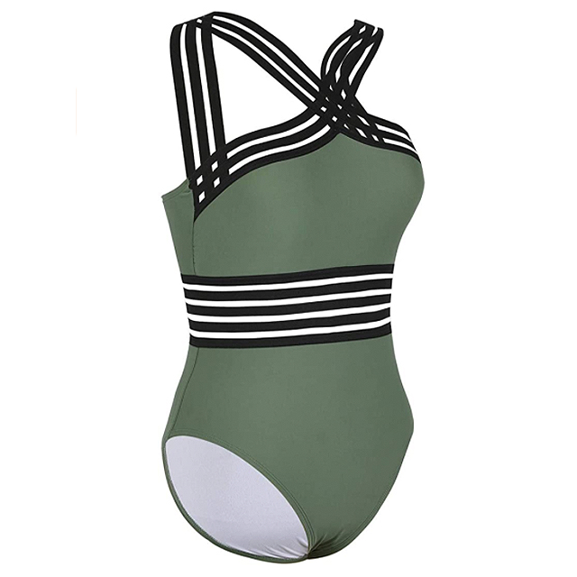 Hilor Women's One Piece Front Crossover Swimsuit (Army Green)