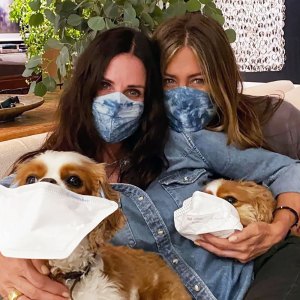 Jennifer Aniston and Courteney Cox Wear Matching Tie-Dye Face Masks
