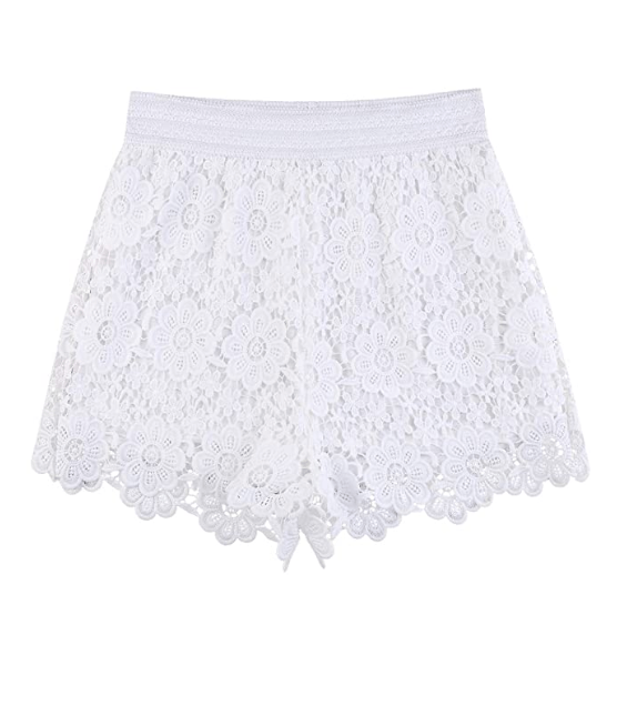 KGYA Women's Sexy Elastic High Waisted Crochet Lace Shorts