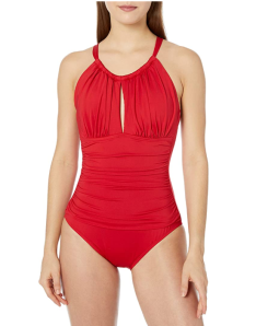 Kenneth Cole New York Women's High Neck Keyhole Halter One Piece Swimsuit (Red)