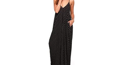LILBETTER Women V-Neck Polka Dot Print Maxi Dress