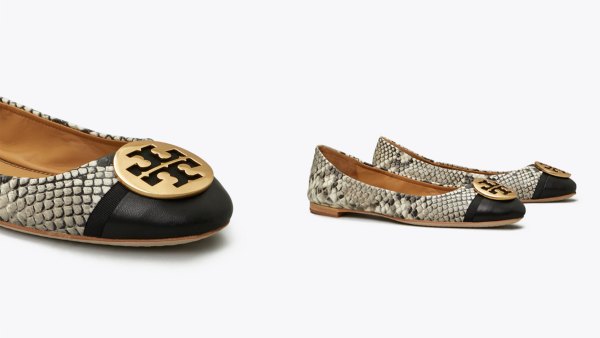 Minnie Cap-Toe Travel Ballet Flat, Embossed Leather