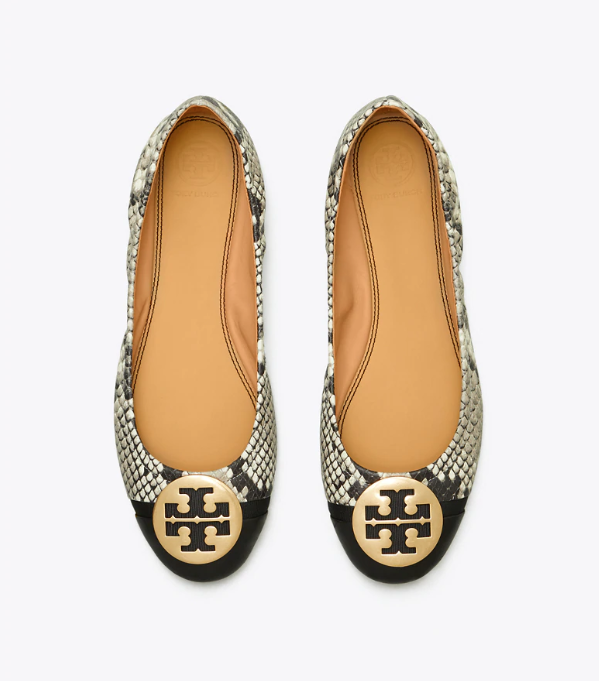 Minnie Cap-Toe Travel Ballet Flat, Embossed Leather