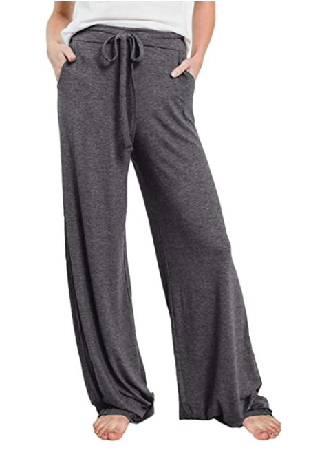 PRETTYGARDEN Women’s Casual Drawstring Waist Stretchy Loose Lounge Pants (Dark Grey)