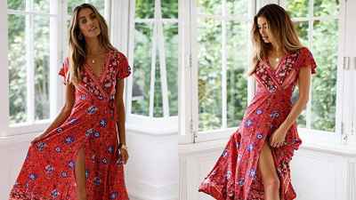 PRETTYGARDEN Women’s Summer V Neck Wrap Vintage Floral Print Dress