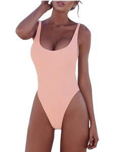 PRETTYGARDEN Women's One Piece Tummy Control U Neck Backless Swimsuit (Pink)
