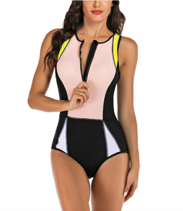SEBOWEL Women's Sleeveless Zip Front Rash Guard One Piece Swimsuit