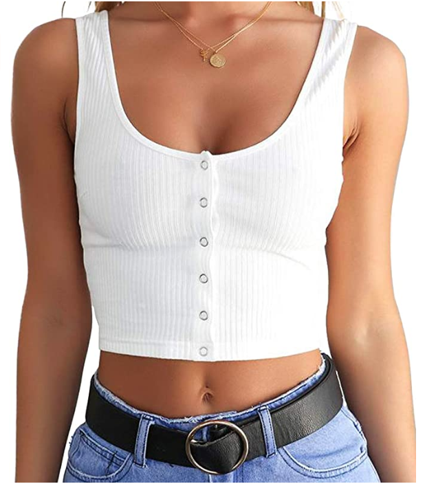 Snailify Women’s Button Front Crop Top (White)