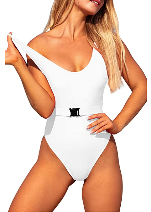 Tansuitme Women's One Piece Swimsuit (White Bikini)