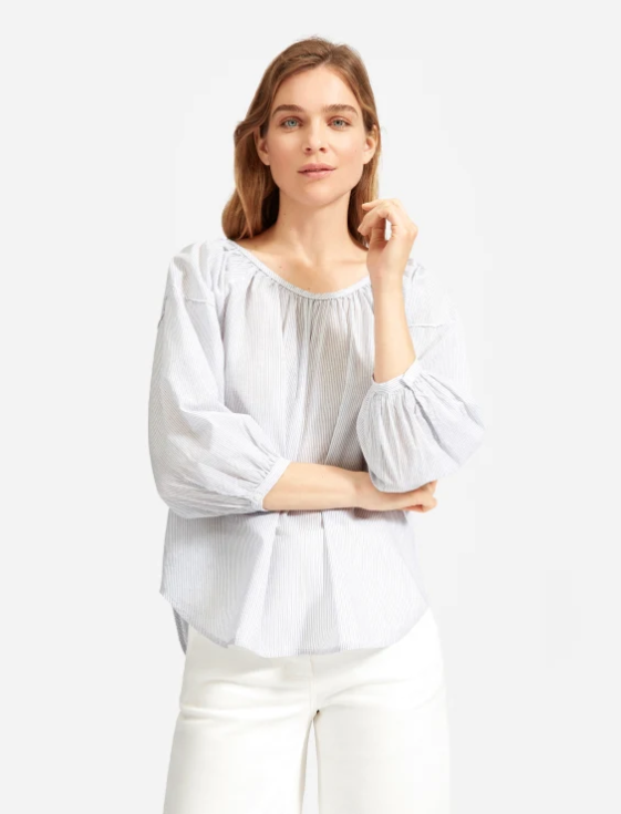 The Ruched Air Blouse (White Multi Stripe)