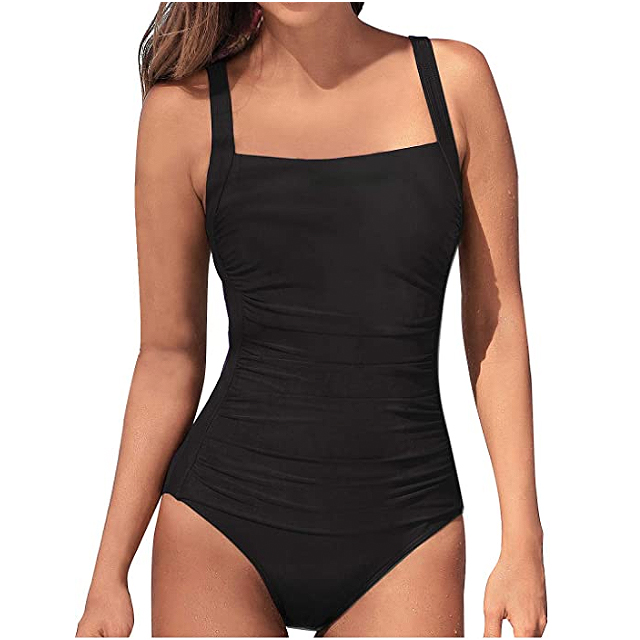 Upopby Women's Vintage Padded Push up One Piece Swimsuit (Black)