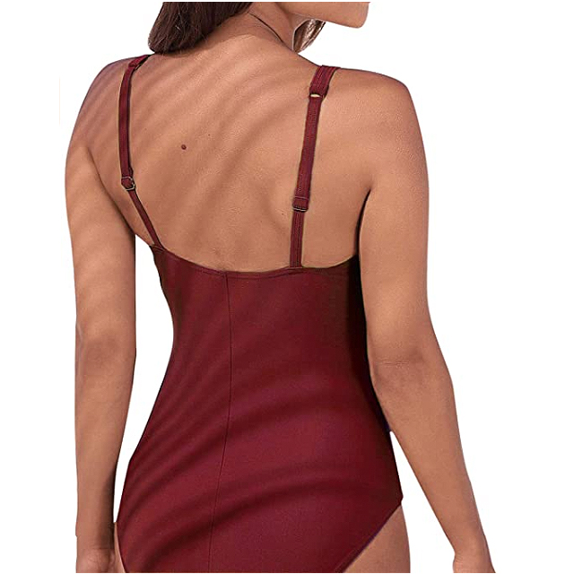 Upopby Women's Vintage Padded Push up One Piece Swimsuit (Wine Red)