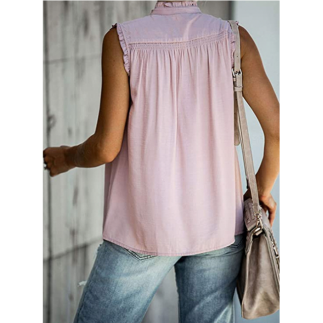 ZKESS Women's Casual Ruffle Sleeveless V Neck Button Down Tank Top