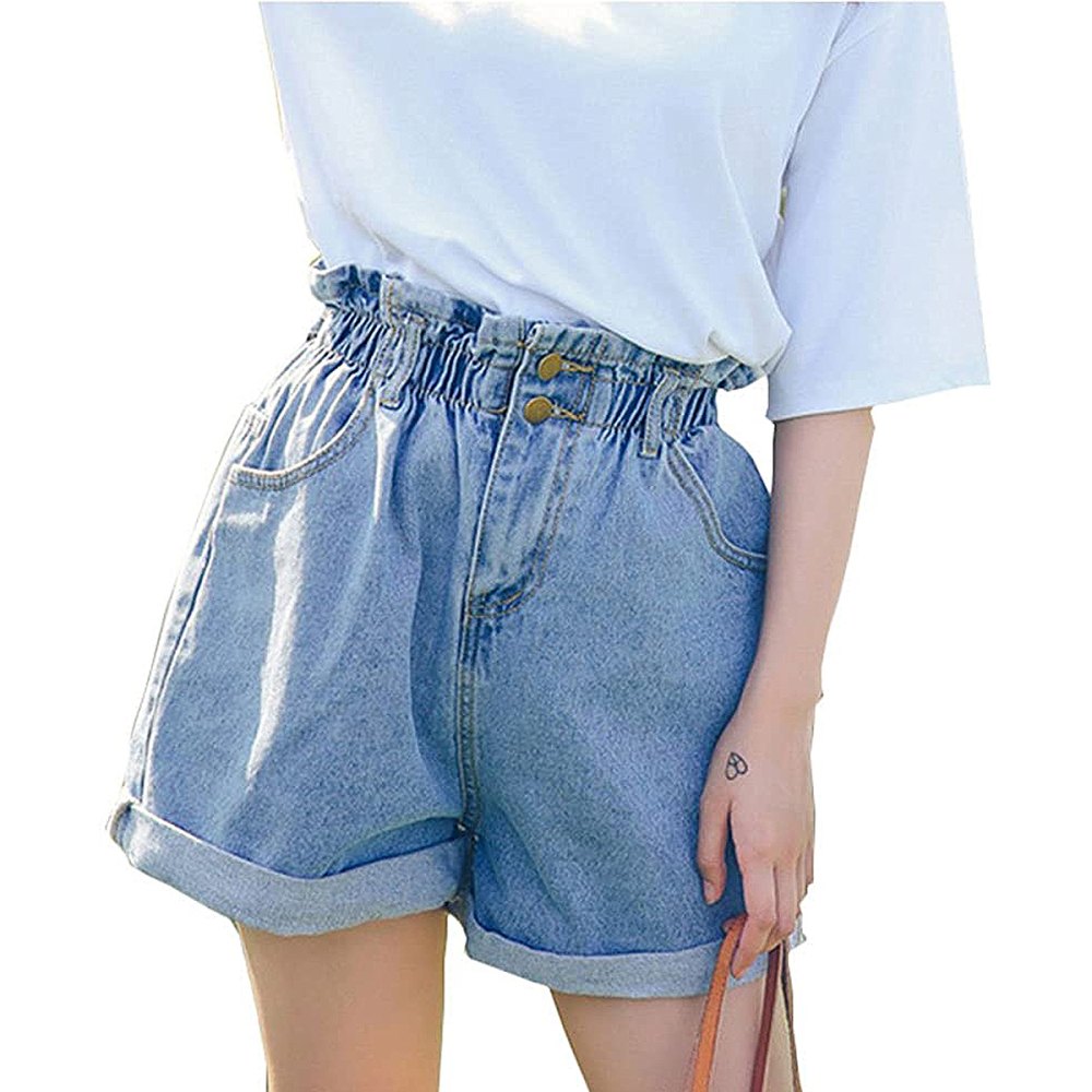 Plaid&Plain Women's High Waisted Denim Shorts