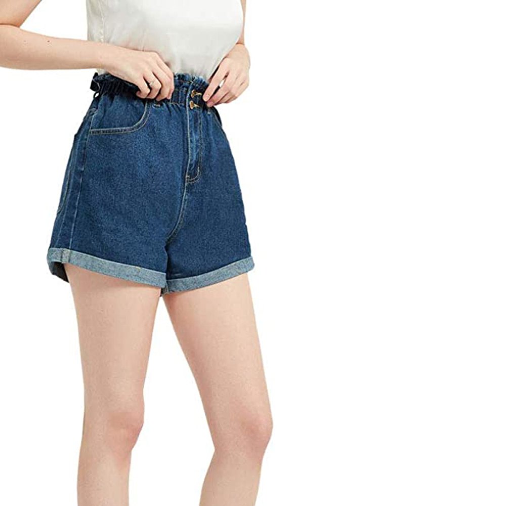 Plaid&Plain Women's High Waisted Denim Shorts