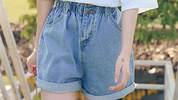 Plaid&Plain Women's High Waisted Denim Shorts
