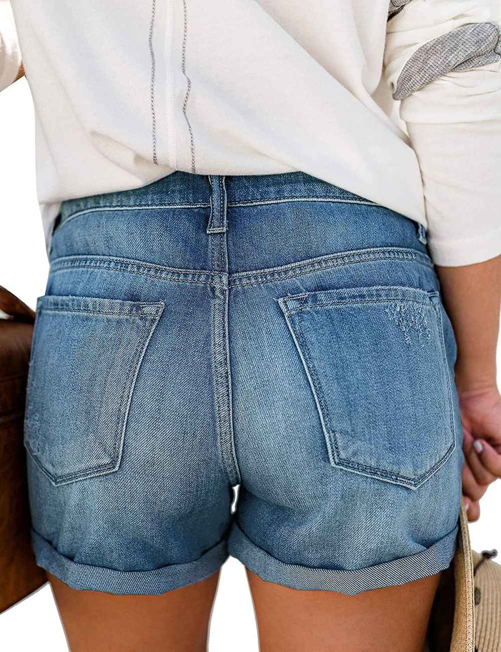 Utyful Summer Mid Waist Ripped Stretchy Jean Shorts