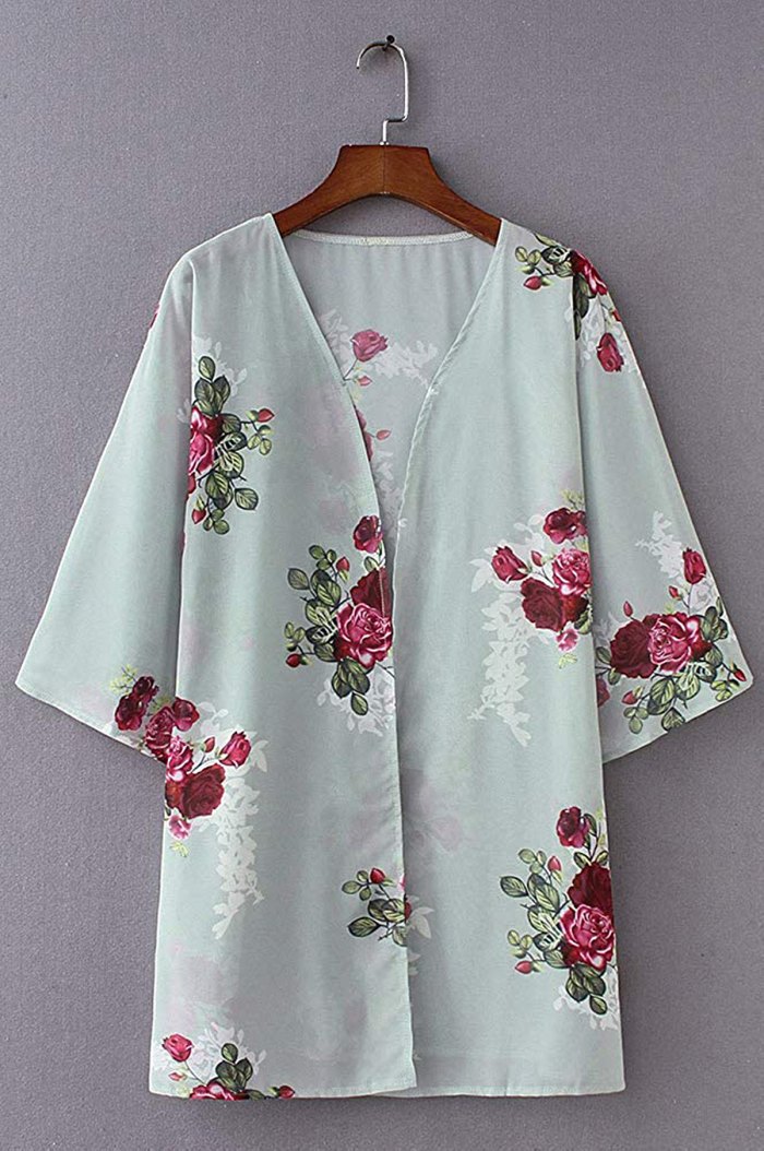 Chicgal Floral Print Kimono Cardigan Loose Cover Up