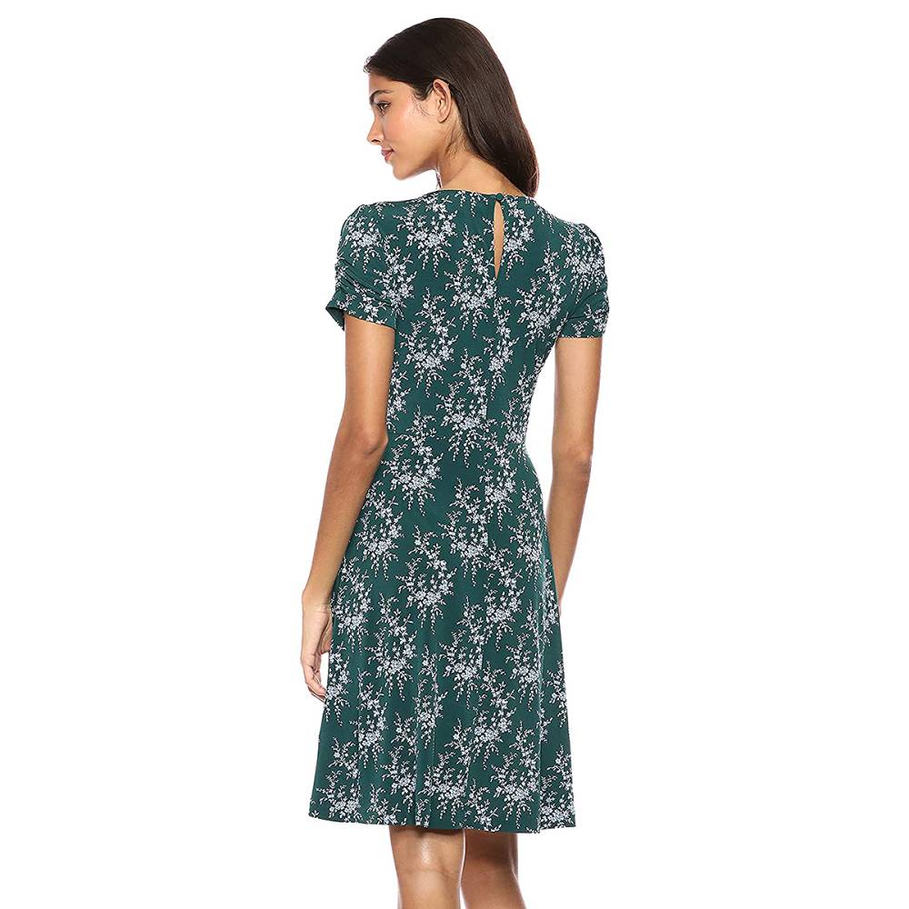 Lark & Ro Gathered Short Sleeve Crew Neck Fit and Flare Dress