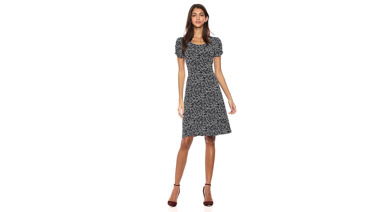 Lark & Ro Gathered Short Sleeve Crew Neck Fit and Flare Dress
