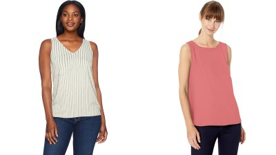 Lark & Ro Standard Sleeveless Layering Tank Top: Crew and V-Neck