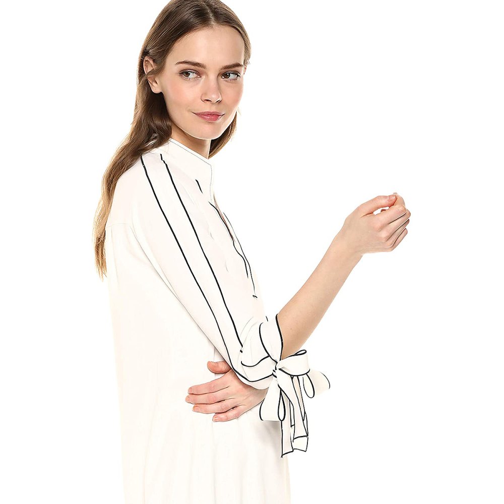 Lark & Ro Tie Detail Three Quarter Sleeve Split Neck Shift Dress