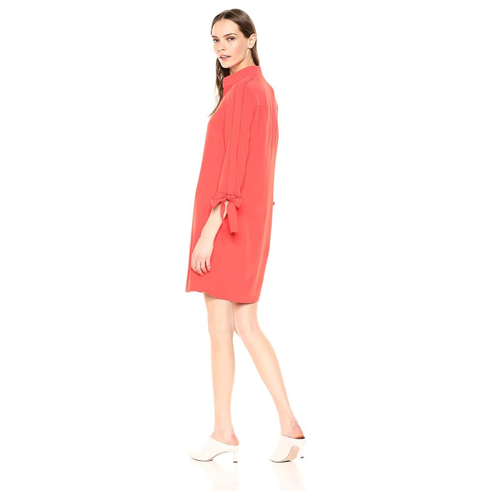 Lark & Ro Tie Detail Three Quarter Sleeve Split Neck Shift Dress