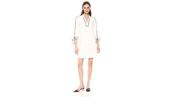 Lark & Ro Tie Detail Three Quarter Sleeve Split Neck Shift Dress