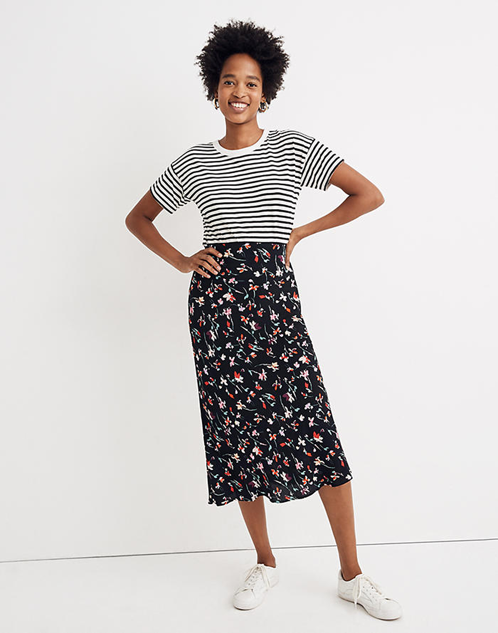 Midi Slip Skirt in Drifting Flowers