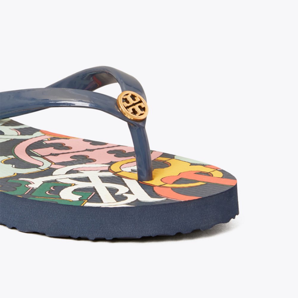 Printed Thin Flip-Flop in Perfect Navy/Medley Logo