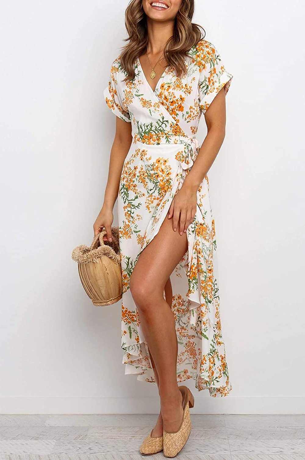 ZESICA Bohemian Floral Printed Wrap Maxi Dress