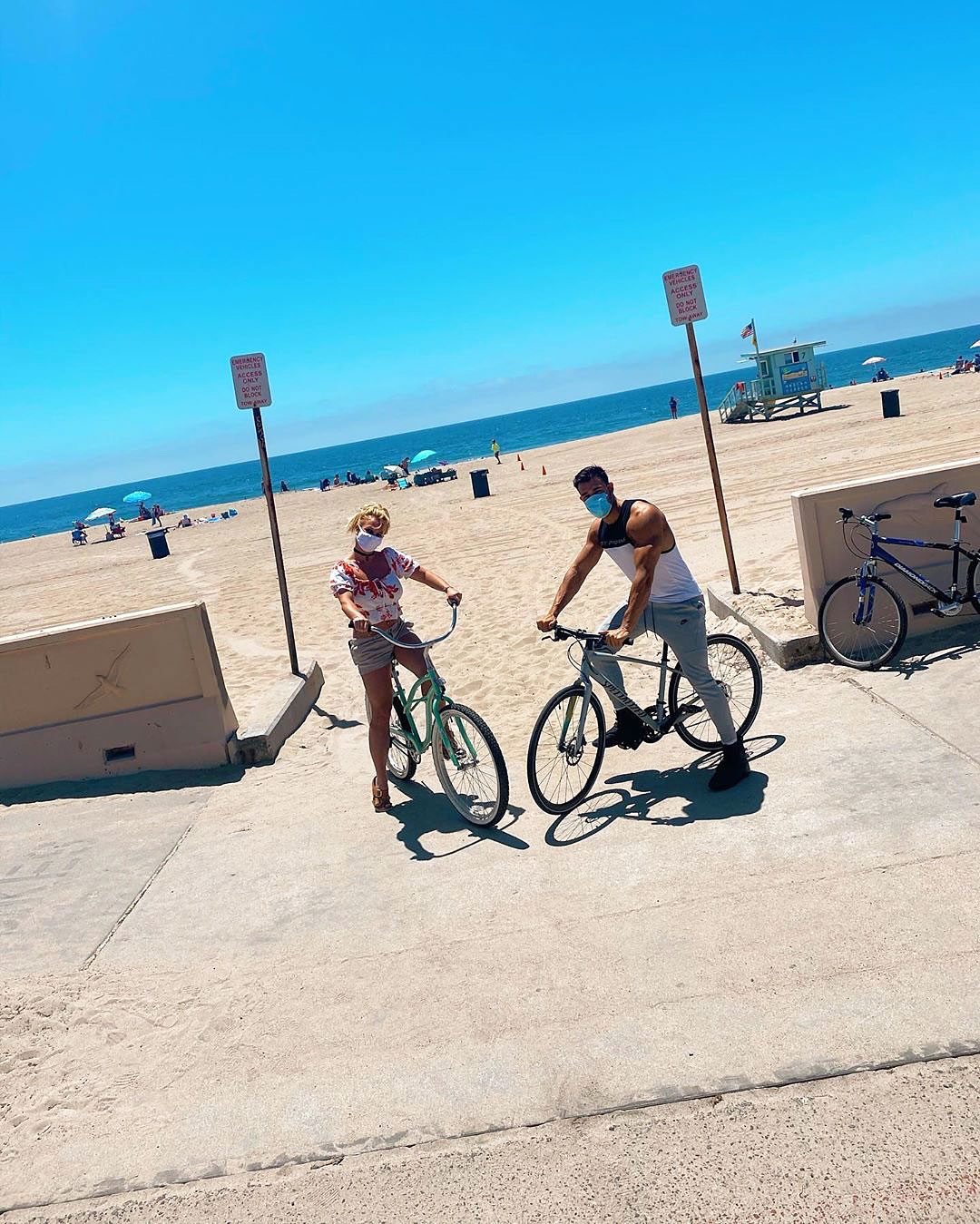 Britney Spears and Sam Asghari Relationship Timeline Riding Bicycles and Wearing Face Masks at the Beach