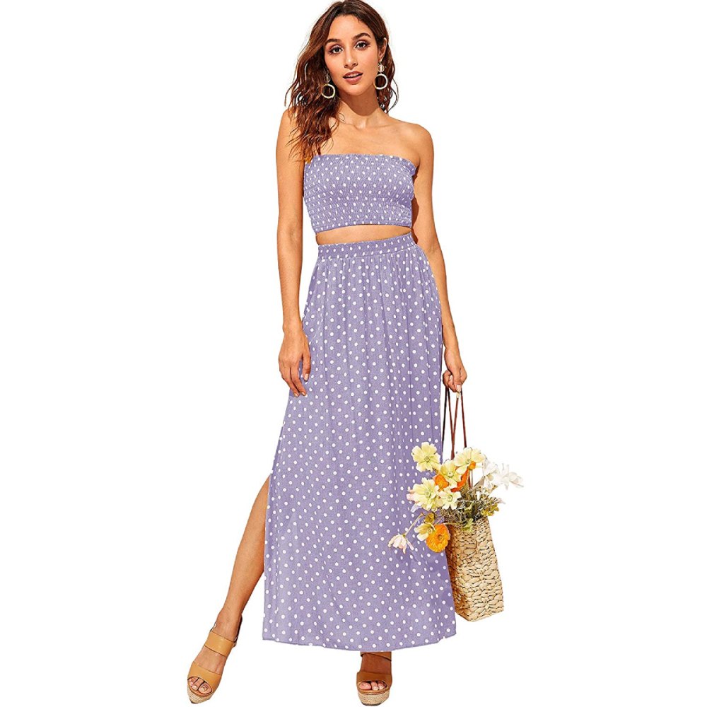 Floerns 2-Piece Polka Dots Crop Top and Long Skirt Set