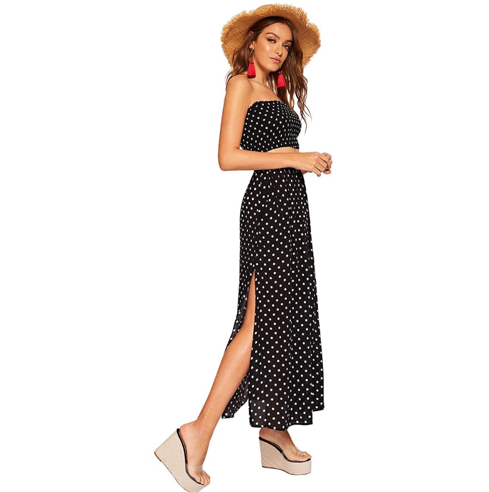 Floerns 2-Piece Polka Dots Crop Top and Long Skirt Set