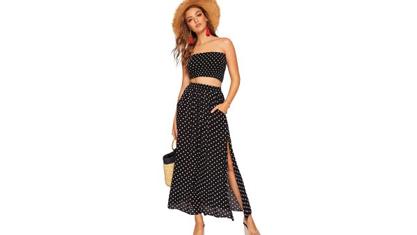 Floerns 2-Piece Polka Dots Crop Top and Long Skirt Set