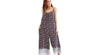 BUENOS NINOS Women's V Neck Floral Boho Printed Adjustable Spaghetti Strap Jumpsuit