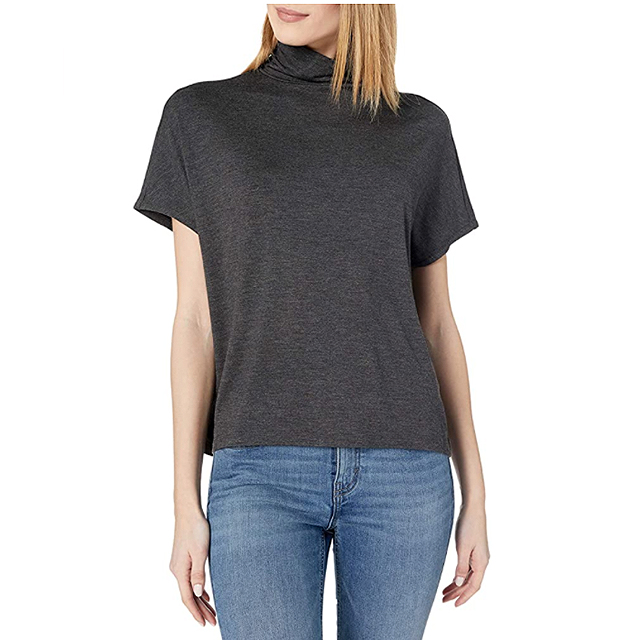 Daily Ritual Women's Soft Rayon Jersey Slouchy Pullover Top (Charcoal Heather Grey)